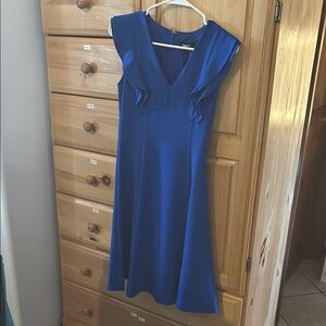 DKNY Blue Mini Dress - v-neck, ruffle